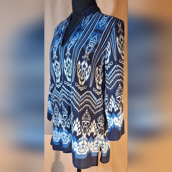 JONES NEW YORK Blue and White Tunic - Picture 3 of 6
